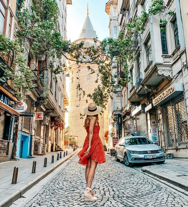 Red travel dress in photos