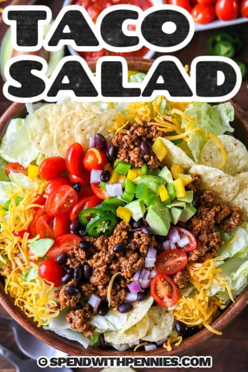 bowl of Easy Taco Salad with a title